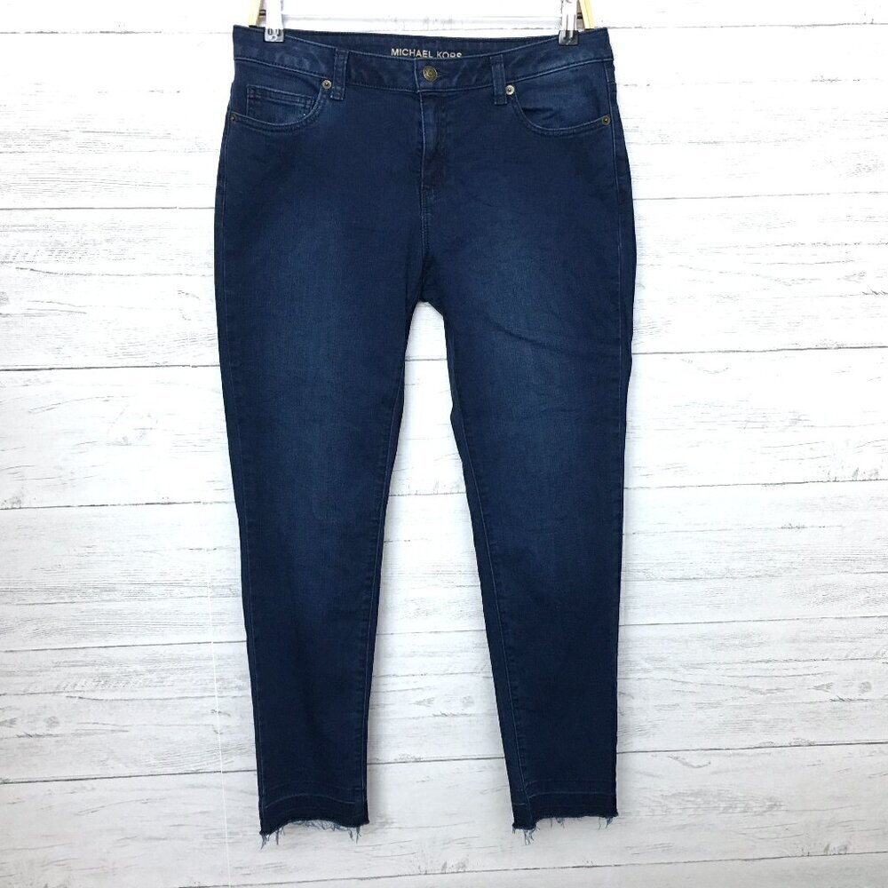 Michael Kors Women's Jeans Izzy Skinny Indigo Stretch Frayed Hems Size 6